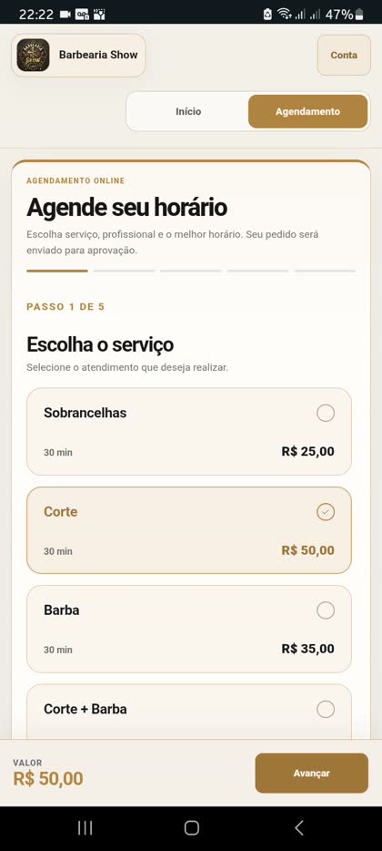Agendamento público do InCorte no celular