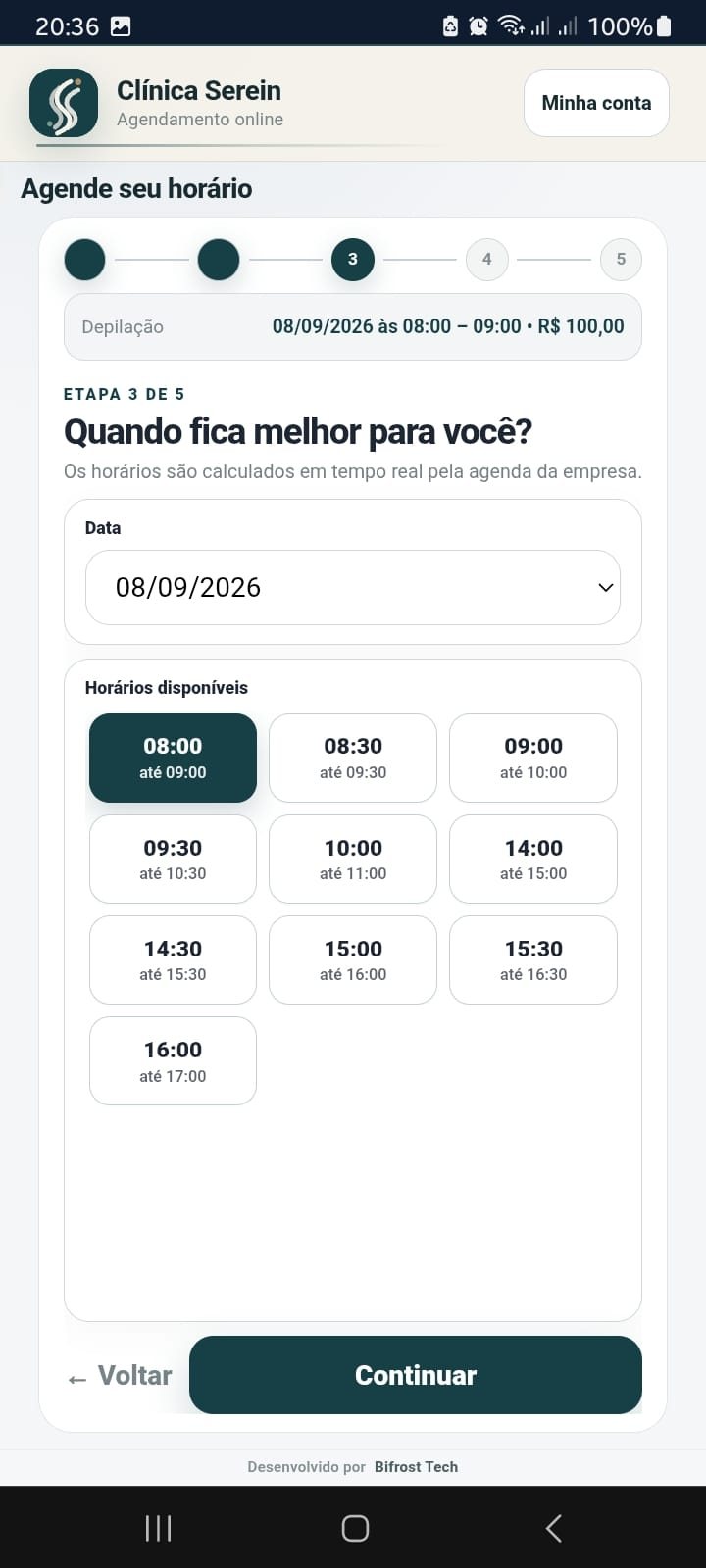 Seleção de horário no agendamento online do Serein