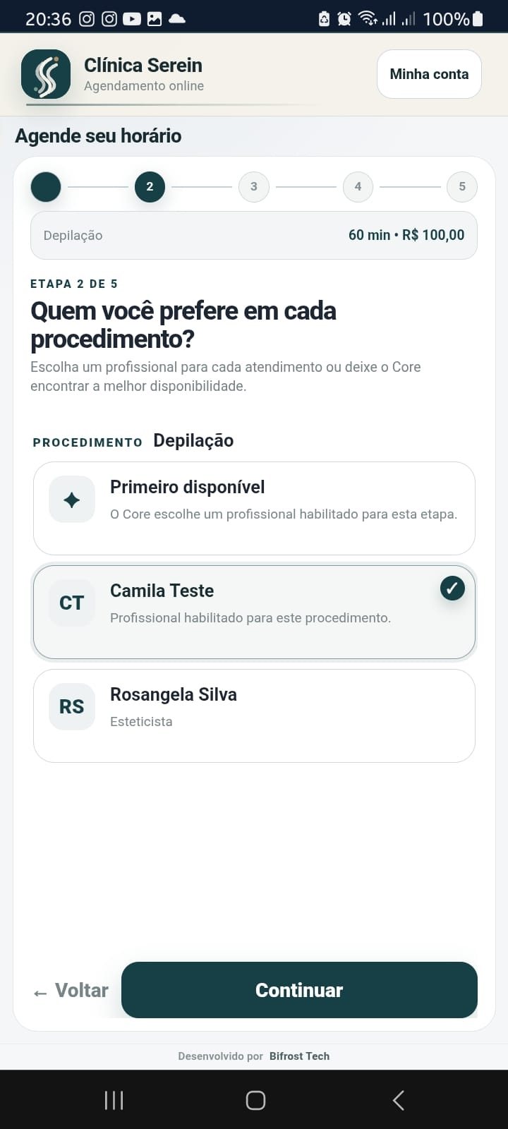 Seleção de profissional no agendamento online do Serein