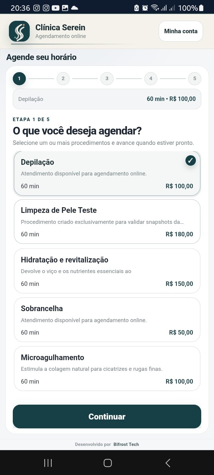 Seleção de serviços no agendamento online do Serein