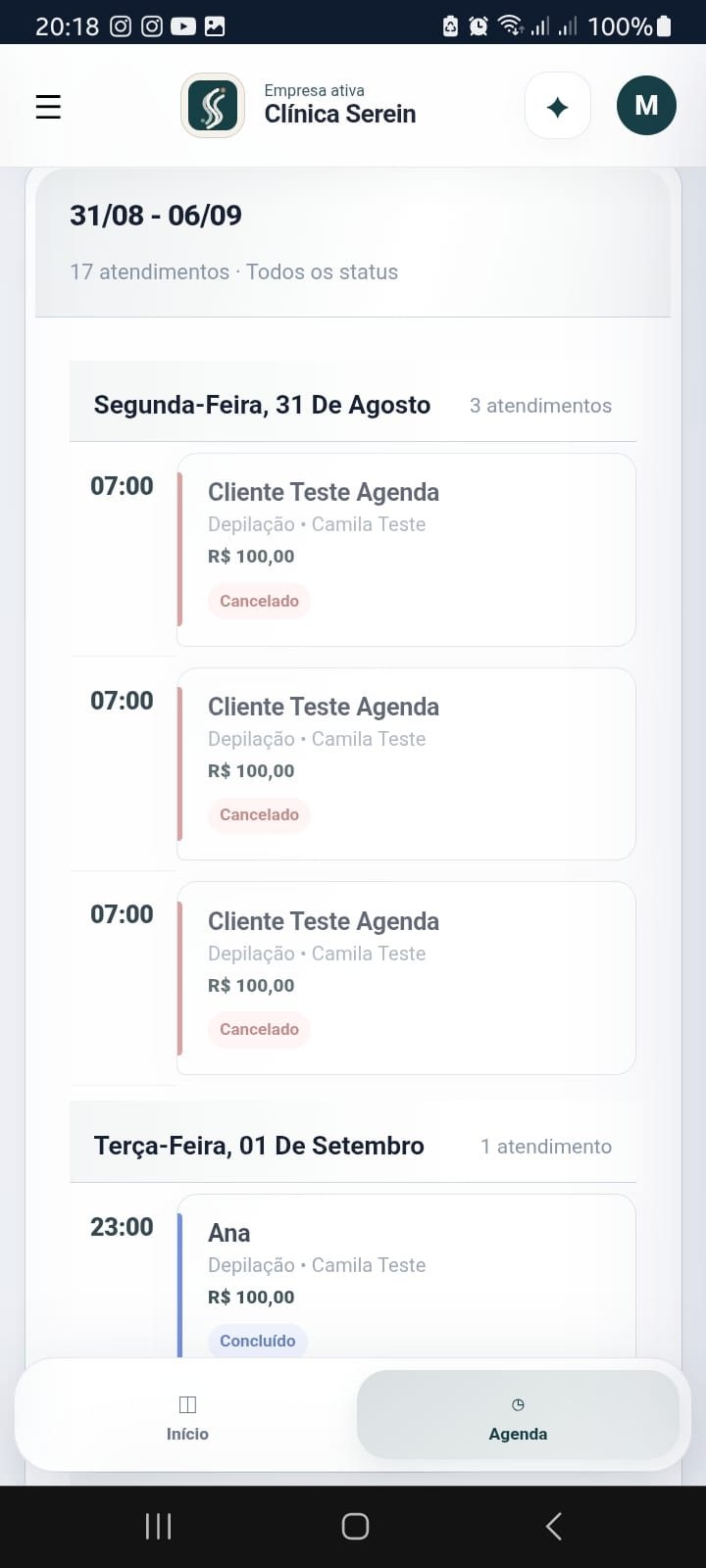 Agenda do Serein no celular